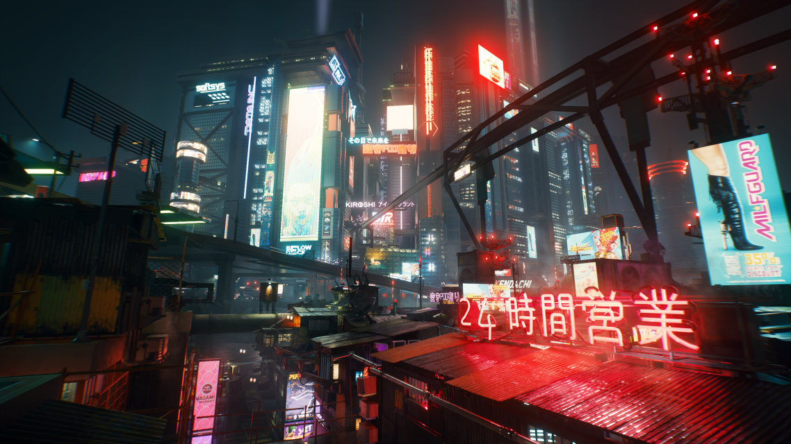 Night City skyline in Cyberpunk 2077
