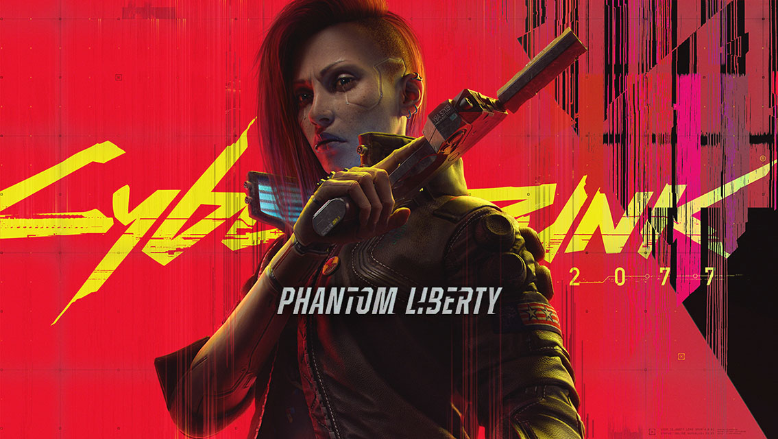 Official Phantom Liberty artwork showing V with a weapon, useful before choosing Relic perks for a Cyberpunk 2077 build